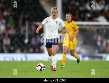 Das Craven Cottage, London, UK. 9. Okt., 2018. Internationaler Fußball Frauen freundlich, England und Australien; Toni Duggan von England Credit: Aktion plus Sport/Alamy leben Nachrichten Stockfoto