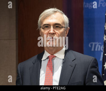 Washington, DC, USA. 9. Okt., 2018. JOHN MALCOLM, Vice President, Institut für verfassungsmäßige Regierung bei der Heritage Foundation in Washington, DC am 9. September 2018. Quelle: Michael Brochstein/ZUMA Draht/Alamy leben Nachrichten Stockfoto