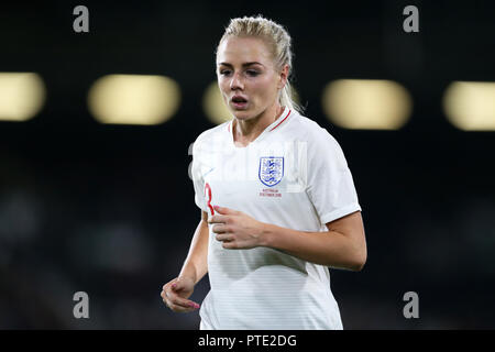 Das Craven Cottage, London, UK. 9. Okt., 2018. Internationaler Fußball Frauen freundlich, England und Australien; Lucy Bronze von England Credit: Aktion plus Sport/Alamy leben Nachrichten Stockfoto