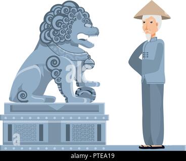 Chinesische lion Statue mit alten bäuerlichen Vector Illustration Design Stock Vektor