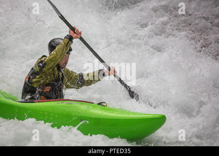 Kayaker verhandeln Stromschnellen auf Beauty Creek im Jasper National Park, Kanada. Stockfoto