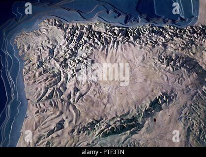 MAPA EN ENTLASTEN DE LA PENINSULA IBERICA - LA SUBMESETA NORTE Y GALIZIEN. Ort: Museum für Naturkunde. MADRID. Stockfoto