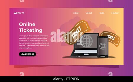 Online Ticketing Konzept. Bereit Vector Illustration zu verwenden. Für Hintergrund, Hintergrundbild, Landing Page, Web-, Banner-, Karten- und andere Kreative wor geeignet Stock Vektor