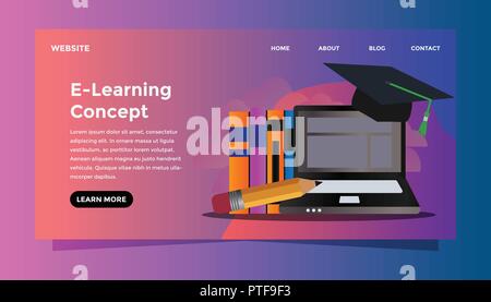 E-Learning - Konzept. Bereit Vector Illustration zu verwenden. Für Hintergrund, Hintergrundbild, Landing Page, Web-, Banner-, Karten- und andere kreative Arbeiten geeignet. Stock Vektor