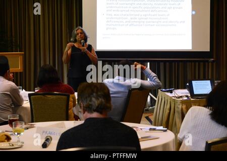 Rita Bhatia, Senior Program Advisor für das UN-Welternährungsprogramm, hält einen Vortrag zum Thema "Ernährung und Ernährungssicherheit im Feld während die Gesundheit Notfälle in grossen Populationen (H.E.L.P.) Kurs im Hale Koa Hotel in Honolulu, Hawaii, Juli 17. Stockfoto