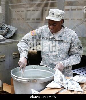 U.S. Army Reserve SPC. Geraldine Iheanacho, einem kulinarischen Fachmann mit der 883Rd Quartermaster Gesellschaft, stellt die Limonade während der zwei Wochen 2017 Quartermaster Flüssiglogistik Übung in Joint Base Lewis McChord, Jan. 14 bis 27, 2017. QLLEX ermöglicht die US Army Reserve Einheiten, um ihr Können unter Beweis zu stellen und der realen Welt Kraftstoff und Wasser unterstützt, während der Ausbildung an der taktischen, operativen und strategischen Ebene. Stockfoto