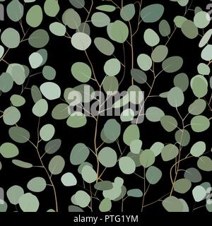 Nahtlose Muster mit Eukalyptus. Handgemalten floralen Ornament mit Silver Dollar, gesät und Baby eukalyptus Niederlassungen auf weißem Hintergrund. V Stock Vektor