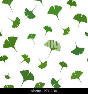 Ginkgoblätter nahtlose Muster auf weißem Hintergrund. Vector Illustration Stock Vektor