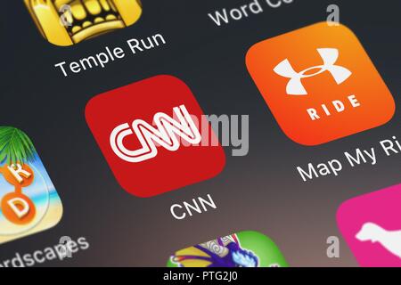 London, Großbritannien - 09.Oktober 2018: Screenshot der mobile App CNN: Brechen uns Welt Nachrichten von CNN Interactive Group, Inc. Stockfoto