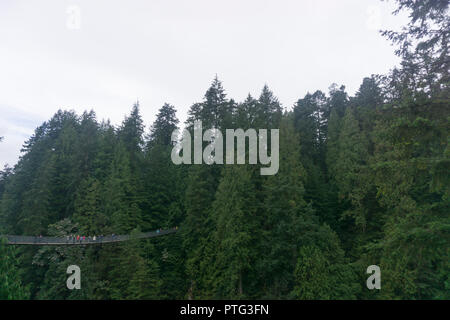 VANCOUVER, Kanada - 11. SEPTEMBER 2018: Besucher die 450 ft Capilano Suspension Bridge in Vancouver Stockfoto