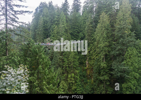 VANCOUVER, Kanada - 11. SEPTEMBER 2018: Besucher die 450 ft Capilano Suspension Bridge in Vancouver Stockfoto