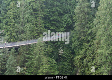 VANCOUVER, Kanada - 11. SEPTEMBER 2018: Besucher die 450 ft Capilano Suspension Bridge in Vancouver Stockfoto