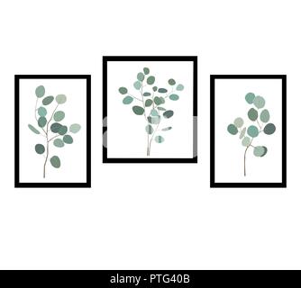 Bilder oder Poster mit eleganten eucalytus Filialen. Design Element für Ihre virtuellen Raum. Innenwand Hintergrund. Vector Abbildung Stock Vektor