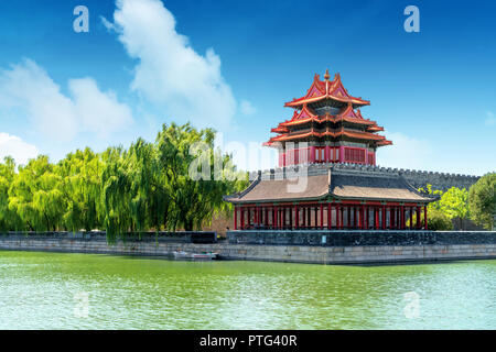 Peking, China an der äußeren Graben Ecke der verbotenen Stadt. Stockfoto