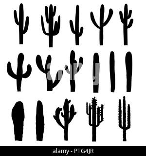 Schwarz saguaro Silhouetten der verschiedenen Formen. Vector Illustration Stock Vektor