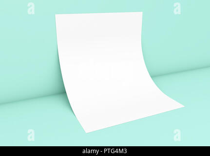 Poster auf mint Blue Wall 3D Rendering mockup Stockfoto