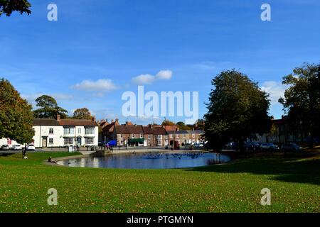 Bunte Herbst Szene am Norton Ententeich, in der typisch britischen Dorf von Norton, Teesside. Stockfoto