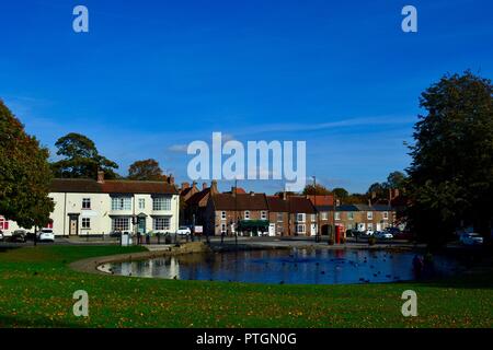 Bunte Herbst Szene am Norton Ententeich, in der typisch britischen Dorf von Norton, Teesside. Stockfoto