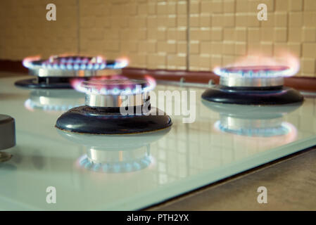 Gas Verbrennung mit blauer Flamme Stockfoto