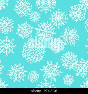 Weihnachten nahtlose Muster mit weißen Schneeflocken auf blauem Hintergrund. Vector Illustration. Stock Vektor
