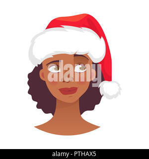 Weihnachten Frau in Santa Claus hat. Gefühle der afrikanischen amerikanischen Frau Gesicht. Mimik Abbildung Stockfoto