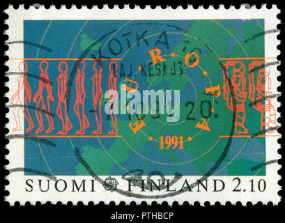 Poststempel Stempel aus Finnland im Europa (C.E.P.T.) 1991 - Europa in der Raumfahrt Serie von 1991 Stockfoto