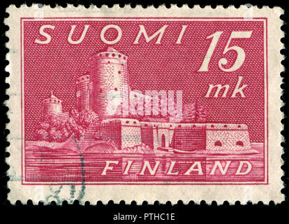 Poststempel Stempel aus Finnland auf der Burg Olavinlinna Serie 1945 ausgestellt Stockfoto