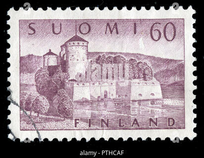 Poststempel Stempel aus Finnland auf der Burg Olavinlinna Serie 1957 ausgestellt Stockfoto