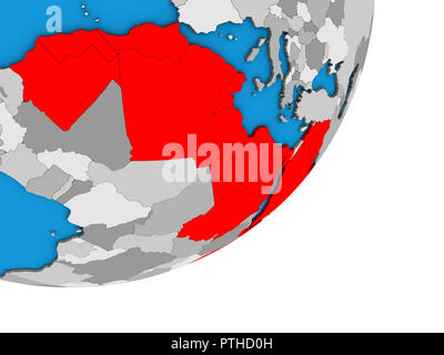 Arabische Liga auf Blau politische 3D-Globus. 3D-Darstellung. Stockfoto