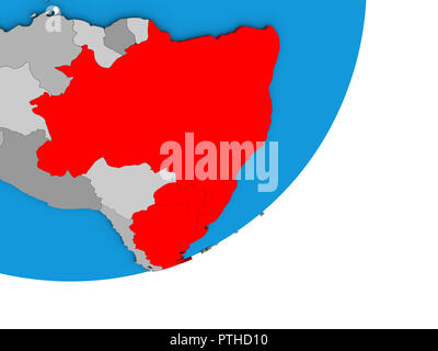 Mitglieder des Mercosur auf Blau politische 3D-Globus. 3D-Darstellung. Stockfoto