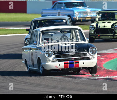 Martin Strommen, Ford Lotus Cortina Mk1, HRDC, Coys Trophäe, BTCC Feier, Donington historische Festspiele, 2018, Rennsport, Motorsport, Motorsport Stockfoto