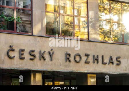 Gebäude von Cesky Rozhlas auf Vinohradska Straße, Prag, Tschechische Republik Stockfoto