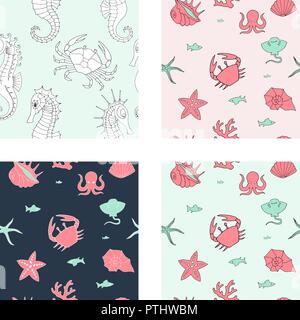 Nahtlose Hintergrund mit Meer Tiere und Elemente Stock Vektor