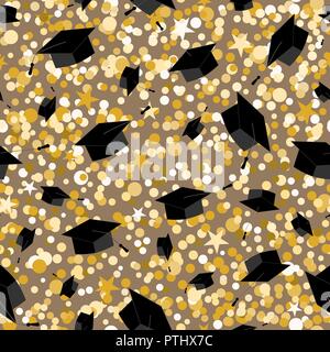 Staffelung nahtlose Muster mit Absolvent Gap und Glitter. Gratulation an die Absolventen Textur. Vector Illustration Stock Vektor