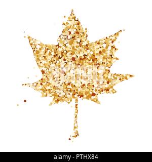 Cute herbst Karte mit niedlichen Maple Leaf. Banner-, Symbol- oder Verkauf Poster. Gold Glitter Design auf den weißen Hintergrund. Vector Illustration Stock Vektor