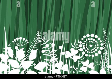 Vektor nahtlose Patter mit Gras silhouttes. Abstrakte grass Textur. Blumen Sommer Hintergrund. Horizontale banner Blätter Textur Stock Vektor
