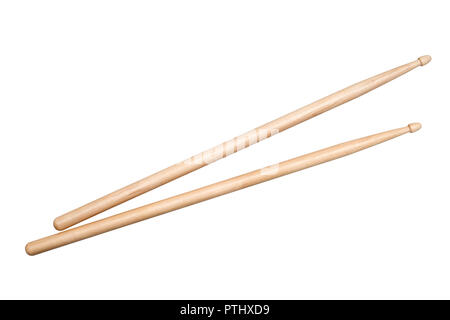 Zwei Drumsticks auf weißem Hintergrund Stockfoto