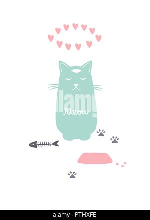 Cartoon cat in nach Mahlzeit Meditation. Lustig Cool Charakter. Vector Illustration. Pastel palette Stock Vektor