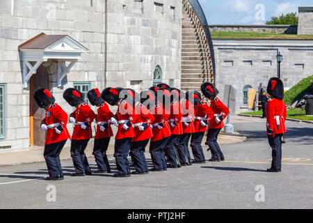 QUEBEC CITY, Kanada - 22.August 2012: kanadische Soldaten von Royal 22 Regiment in Ihren scharlachroten regimental Kleid und bärenfellmützen der traditionellen C durchführen Stockfoto
