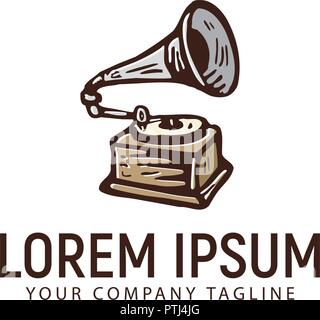 Plattenspieler retro Hand gezeichnet Logo Design Konzept Vorlage Stock Vektor