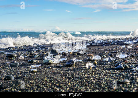 Schmelz iceblocks auf der Diamonf Strand von Island Stockfoto