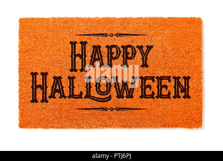 Happy Halloween Orange Matte isoliert auf weißem Hintergrund. Stockfoto