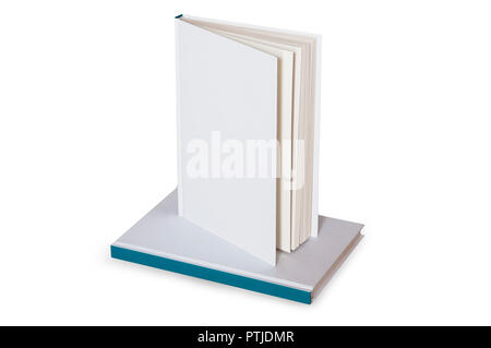 Leeres weißes Buch über ein anderes Buch fertig Anpassung an Mockup oder Abdeckung isoliert Stockfoto