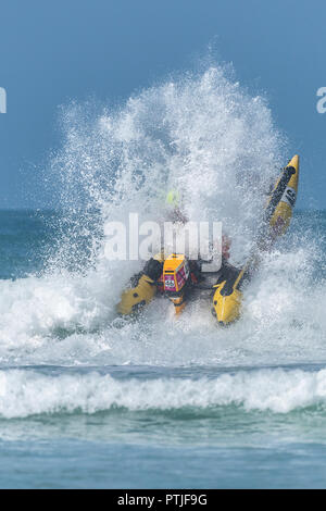 ThunderCat Racing bei Fistral in Newquay in Cornwall. Stockfoto