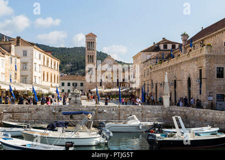 St Stephens Hauptplatz in der Stadt Hvar. Stockfoto