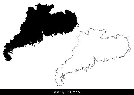 Provinz Guangdong (administrative divisions von China, China, Volksrepublik China, VR China) Karte Vektor-illustration, kritzeln Skizze Kwangtung Karte Stock Vektor