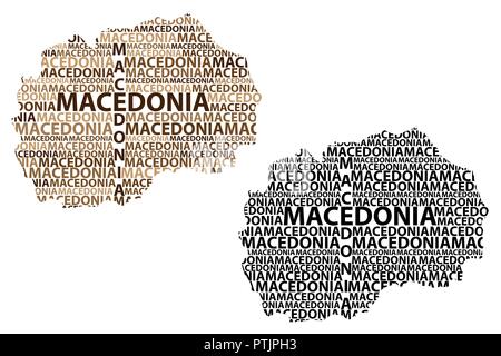 Skizze Mazedonien Brief text Karte, Republik Mazedonien - in der Form des Kontinents, Karte Lettland - braun und schwarz Vector Illustration Stock Vektor