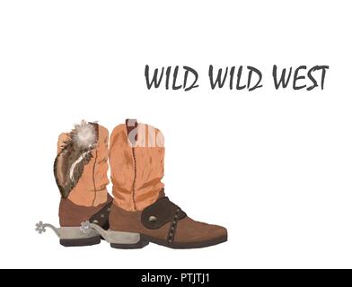 Cowboy Stiefel. Vintage Style. Westernd clip art Polizeichef. Land Farbe. Auf weissem Hintergrund Stockfoto
