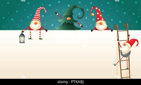 Happy skandinavischen Schwedische Weihnachten Zwerge klettert die Billboard Verwendung von Leitern Stock Vektor