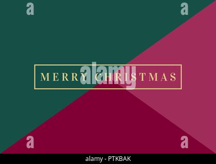 Weihnachten Design mit Text "Frohe Weihnachten!" in Gold auf geometrische Grün und dunklen roten Hintergrund. Stilvolle und elegante Grußkarte, social media Post, Stock Vektor